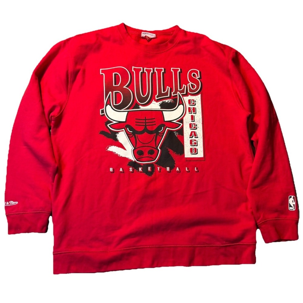 Chicago Bulls Mitchell and Ness Sweatshirt Mens 2XL Red Graphic Basketball NBA